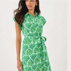 NEW LILLY PULITZER Emersyn Shirt dress Kitts Green Crossgrain Shady Babe Small
